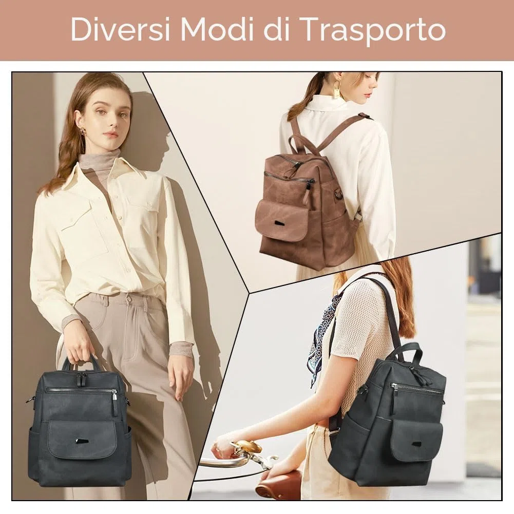 Aucuu Zaino Donna, Borsa Zaino Donna Elegante, Zainetto Multifunzionale, Zainetto Casual in Pelle PU, Zaini Antifurto, Borsa a Zaini Casual per Shopping Scuola Viaggio Lavoro