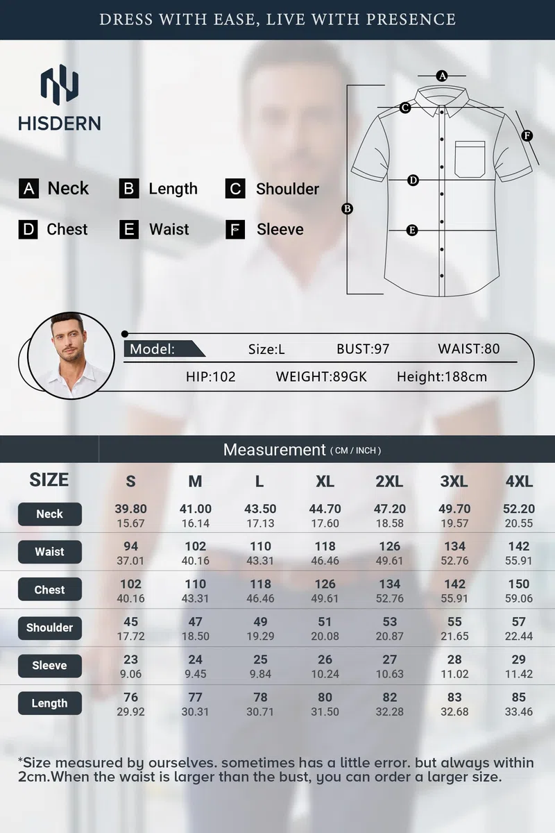 HISDERN Camicia Uomo Manica Corta Elasticizzata Non Stiro Regular Fit Elegante Estiva Business Casual da Lavoro con Taschino