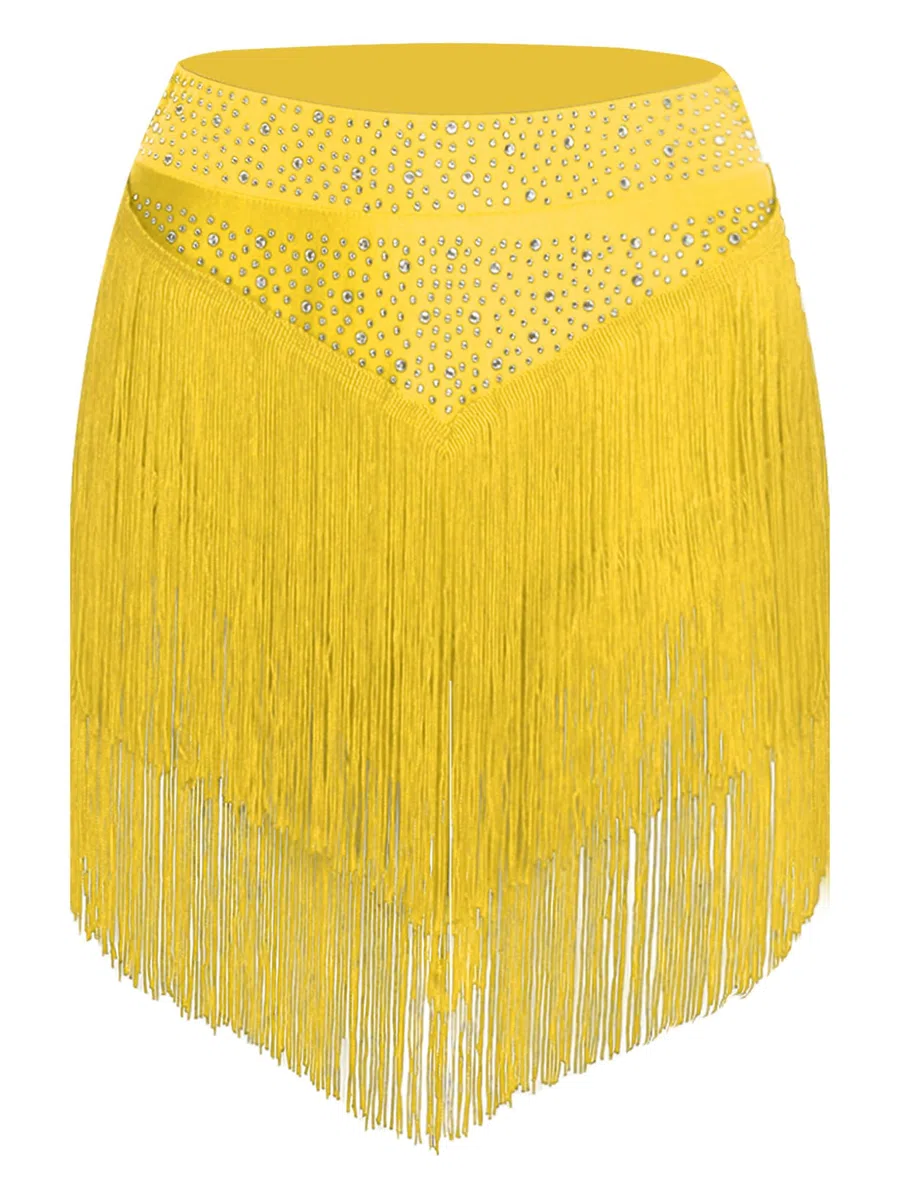 Freebily Abito da Ballo Latino Americano Donna con Frange Nappe Vestito da Danza Salsa Latina Moderna Abito da Pattinaggio Artistico con Strass Costume Danza del Ventre