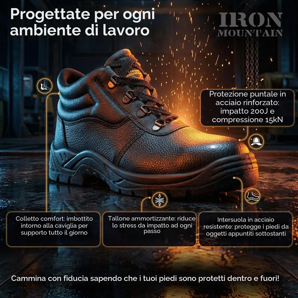 Iron Mountain Stivali Antinfortunistici S3 SRC Unisex – Scarpe da Lavoro in Pelle con Puntale Acciaio, Antiperforazione, Impermeabili, Antiscivolo (UK 10 / EU 44)