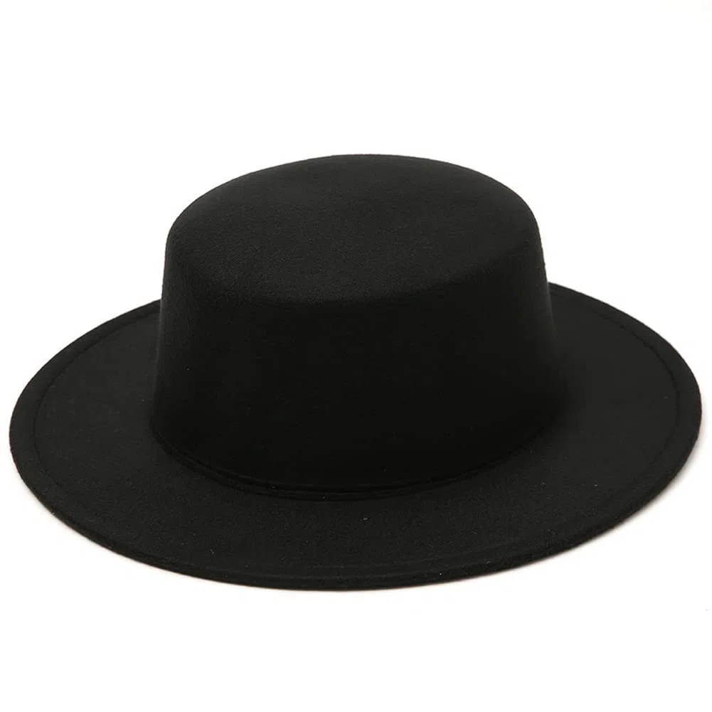 VASANA Cappello Classico alla Moda in Misto Lana Nera Fedora a Tesa Larga Piatto da Chiesa Derby Cappello da Jazz per Unisex Uomini Donne Festa di Nozze Talent Show