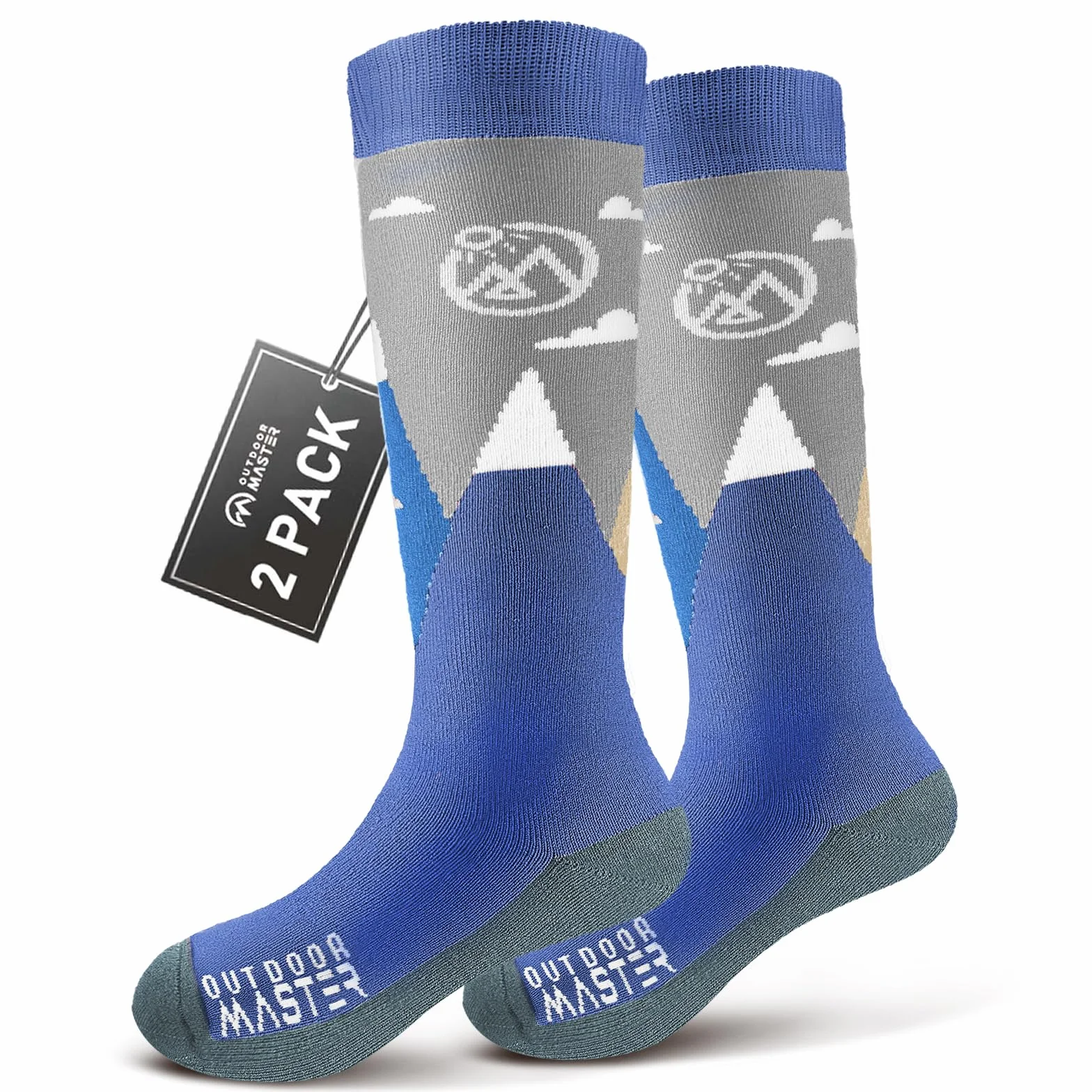 OutdoorMaster 2 Paia Lana Merino Calze da Sci per bambini, Calze Invernali da Snowboard Traspiranti per Ragazze/Ragazzi per Sport All'aria aperta con Sopra il Polpaccio Design/Polsini Antiscivolo