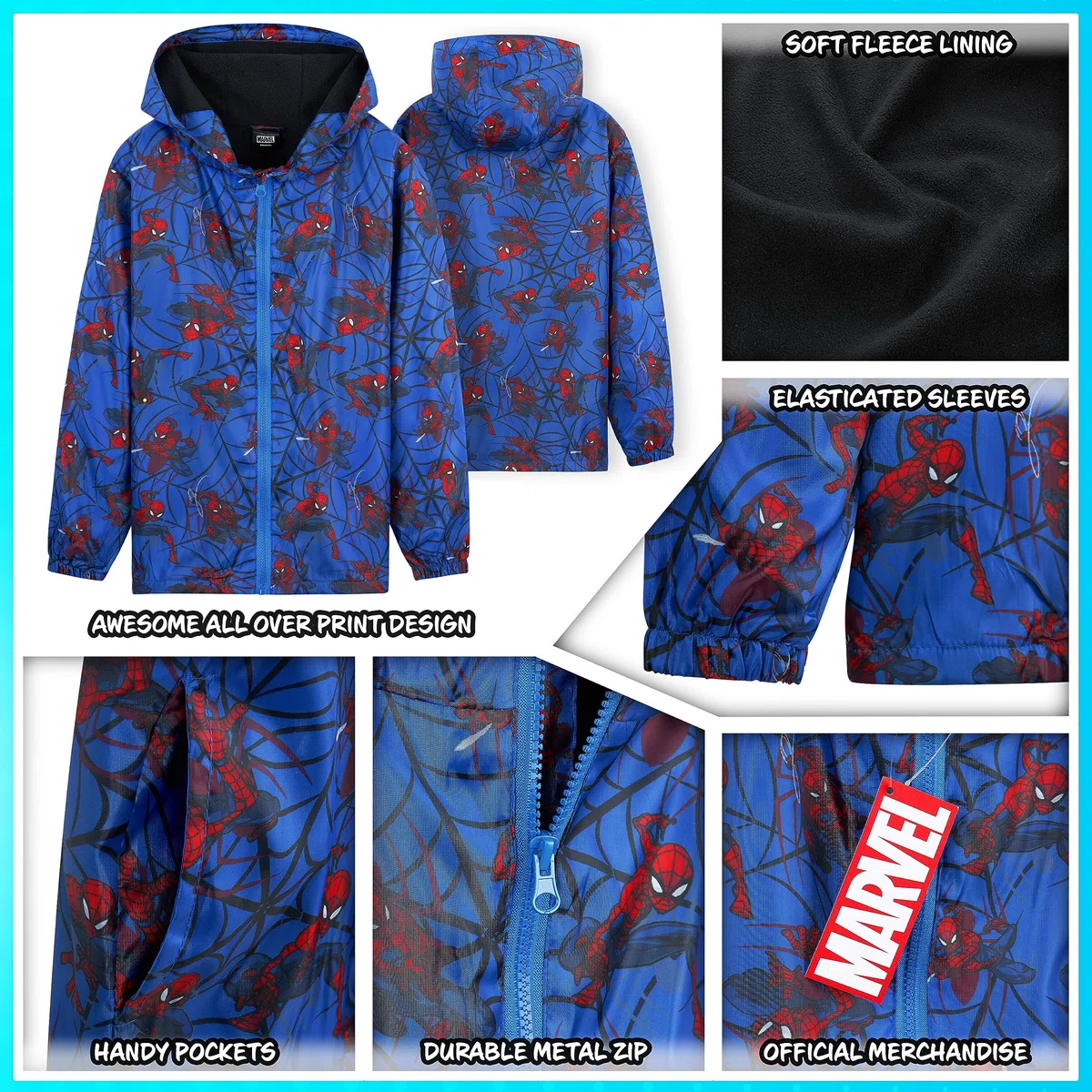 Marvel Giacca Impermeabile Bambino - 100% Poliestere Giacca Antipioggia Bambino - Comoda Giacca Impermeabile Bambina e Bambini