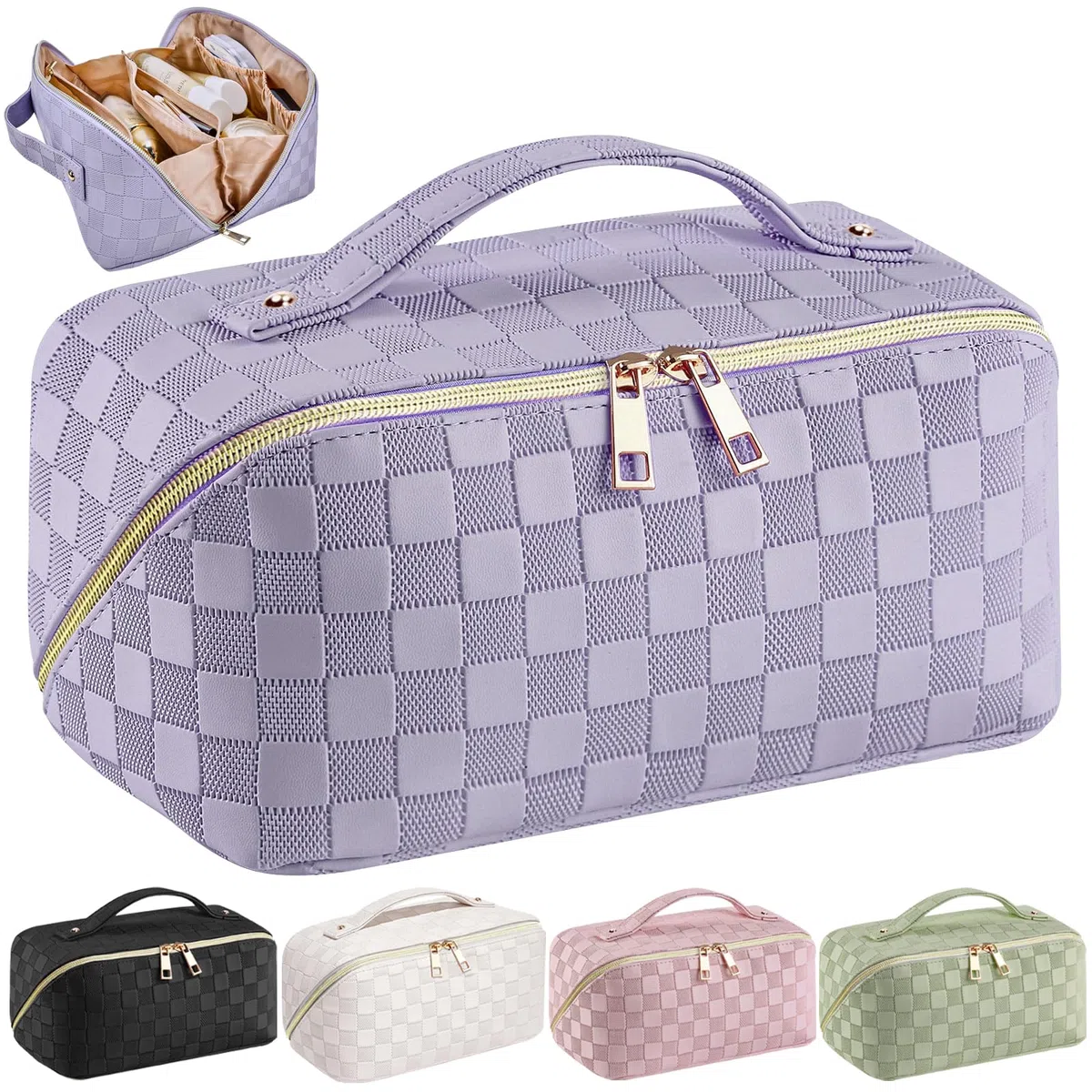 Borsa Cosmetica da Viaggio Beauty Case Da Viaggio Donna Impermeabile Portatile,Beauty Case Donna Di Grande Capacità Con Scomparti (Viola Chiaro)