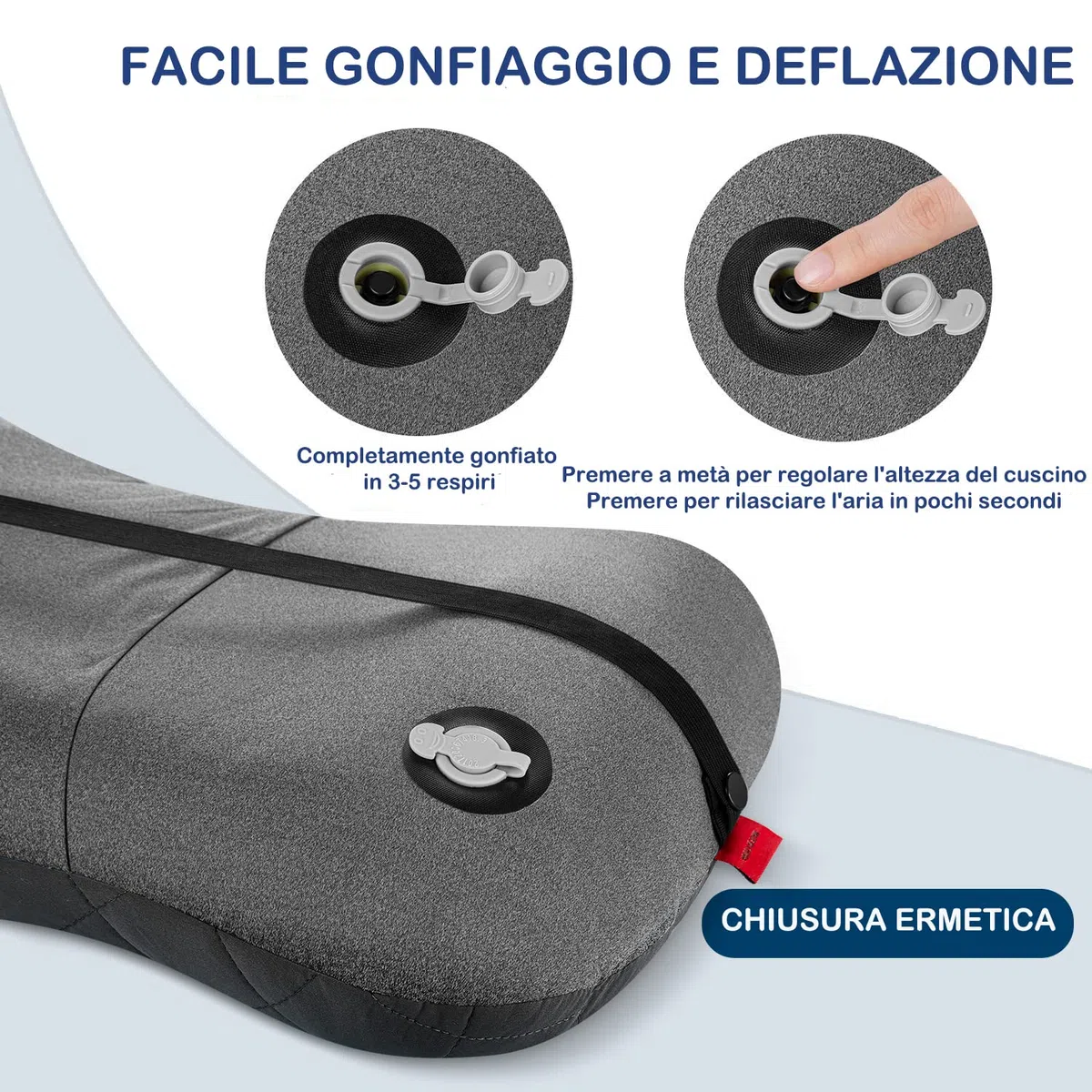 HIKENTURE Cuscino gonfiabile da campeggio, da viaggio, con federa rimovibile, comodo cuscino cervicale per viaggio/esterno, cuscino da viaggio, cuscino gonfiabile da viaggio, cuscino imbottito