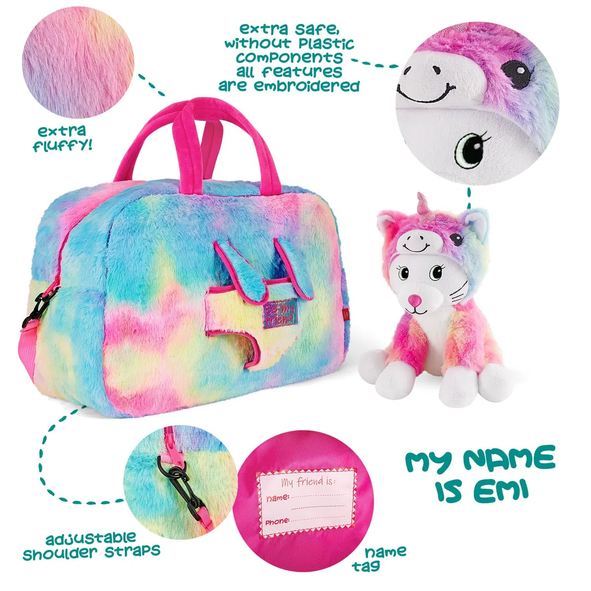 PERLETTI Accessori Bambina con Peluche Unicorno Kawaii - Zainetto Regalo Bambina Bambino 3 4 5 6 Anni - Zaino Borsa Morbido Bimbo Bimba Scuola Materna Leggero Peluche Estraibile