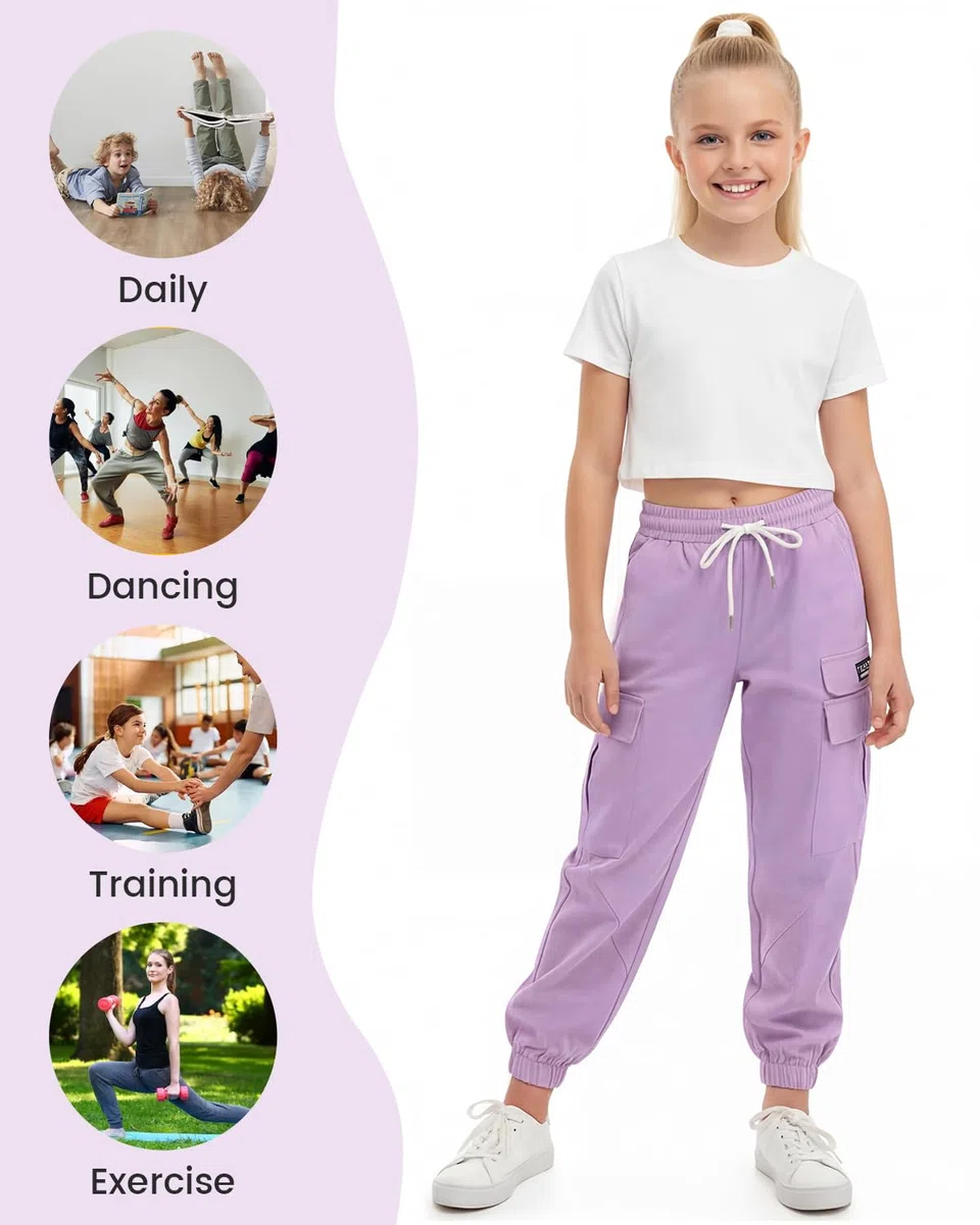 JiAmy Y2K - Pantaloni cargo da ragazza, stile streetwear, con tasche multiple, in cotone, a vita alta, stile hip hop, per danza e danza per bambini 5-14 anni