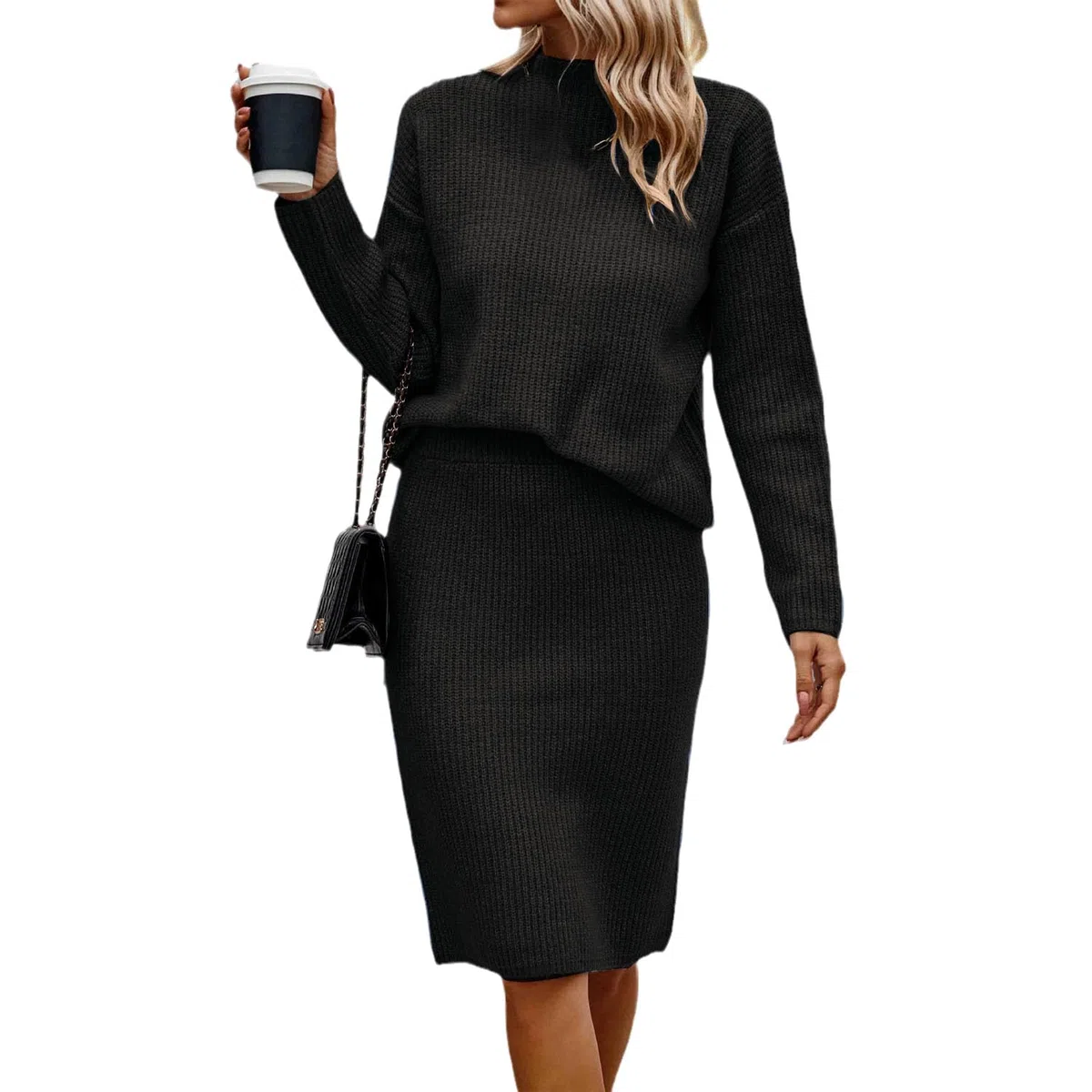 Abito Completo Due Pezzi Maglione da Donna Top e Gonna Lunga in Maglia Aderente Set 2 Pezzi Set Lounge Girocollo Completo Maglione Lavorato A Maglia Abito in Maglia Abito in Lana Elegante