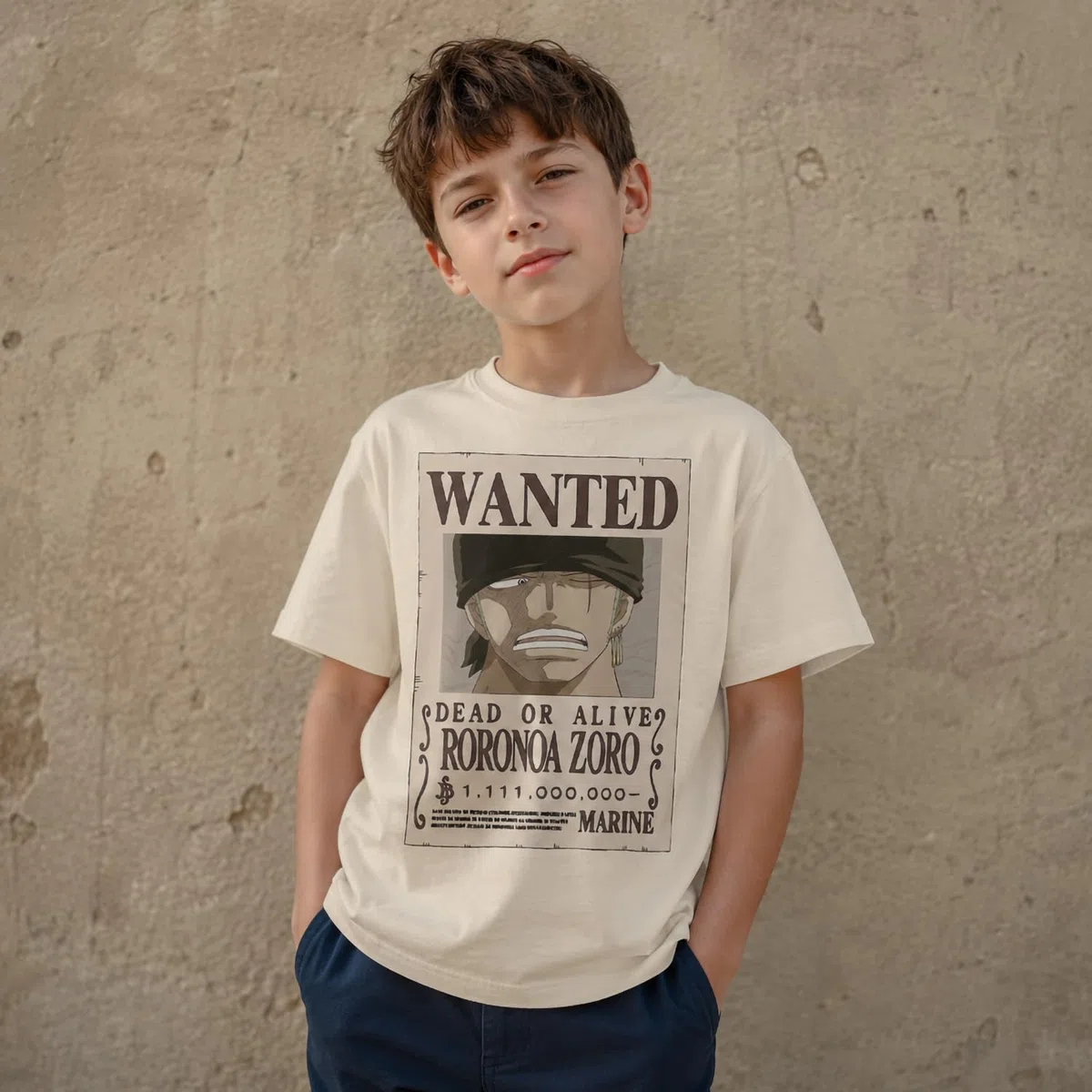 One Piece T Shirt Bambino e Ragazzo Zoro Wanted Poster – Maglietta Ufficiale Anime in Cotone, Ricompensa da 1.111 di Berry - Maglia Idea Regalo Bambini