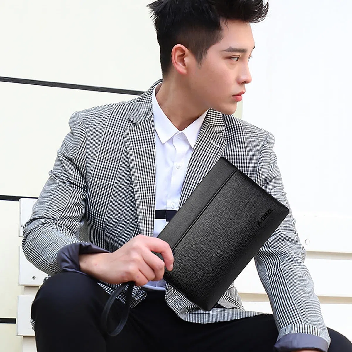 A-QMZL pochette uomo Borsello Uomo a Mano da Polso Nera Il Nuovo Borsa uomo Pelle Elegante Grande Capacità Pochette con fessura per carte per Lavoro Viaggio Casual Ufficio Borsetta (Nero1)