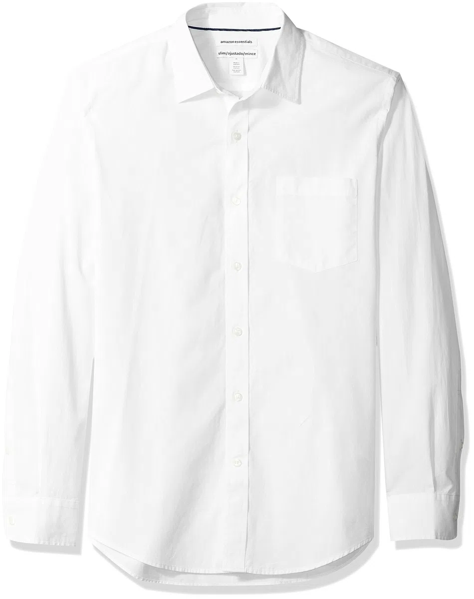 Amazon Essentials Uomo Camicia Casual in Popeline a Maniche Lunghe vestibilità Regular