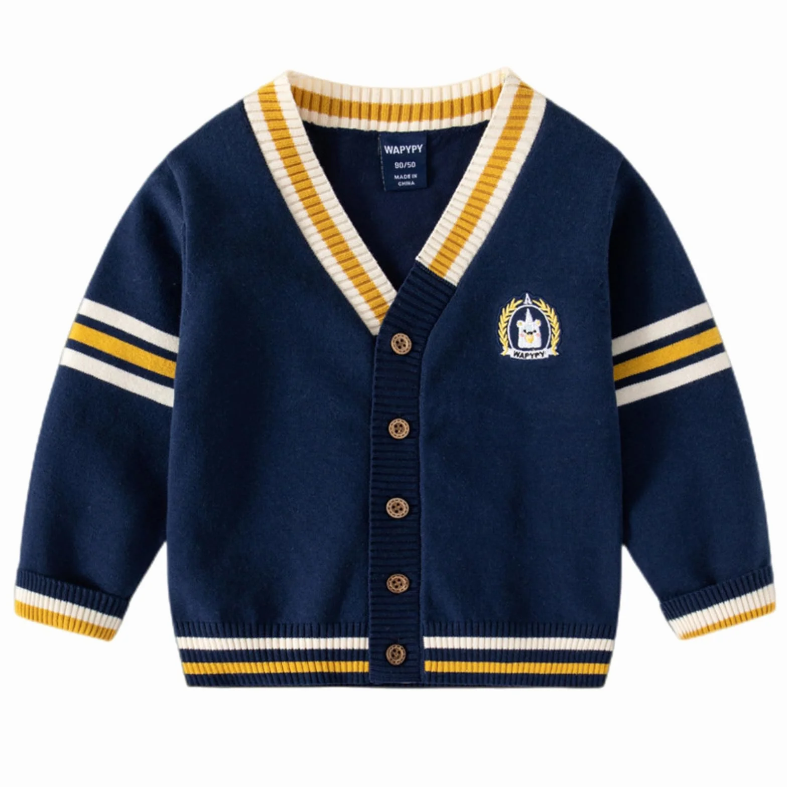 Cardigan per Ragazzo, abbottonatura, Scollo a V, Maglia a Maniche Lunghe, Cappotto Ricamato, Giacca Casual