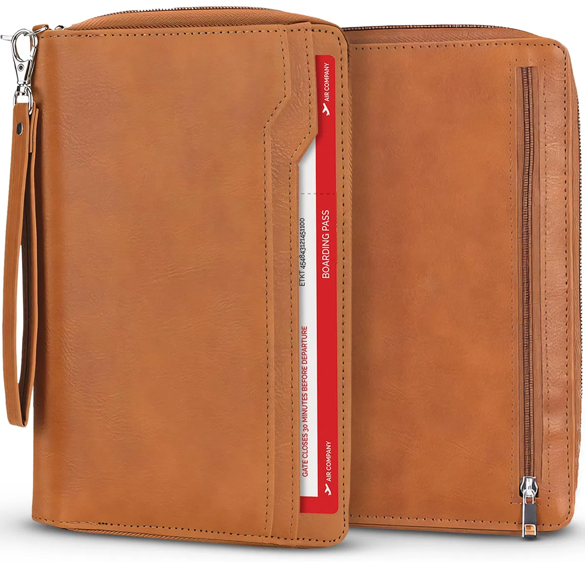 Navaris Porta Documenti da Viaggio - Passport Holder - Travel Wallet - Portadocumenti - Custodia Porta Passaporto e Carte - Portafoglio per Famiglie - Pelle PU Marrone Impermeabile