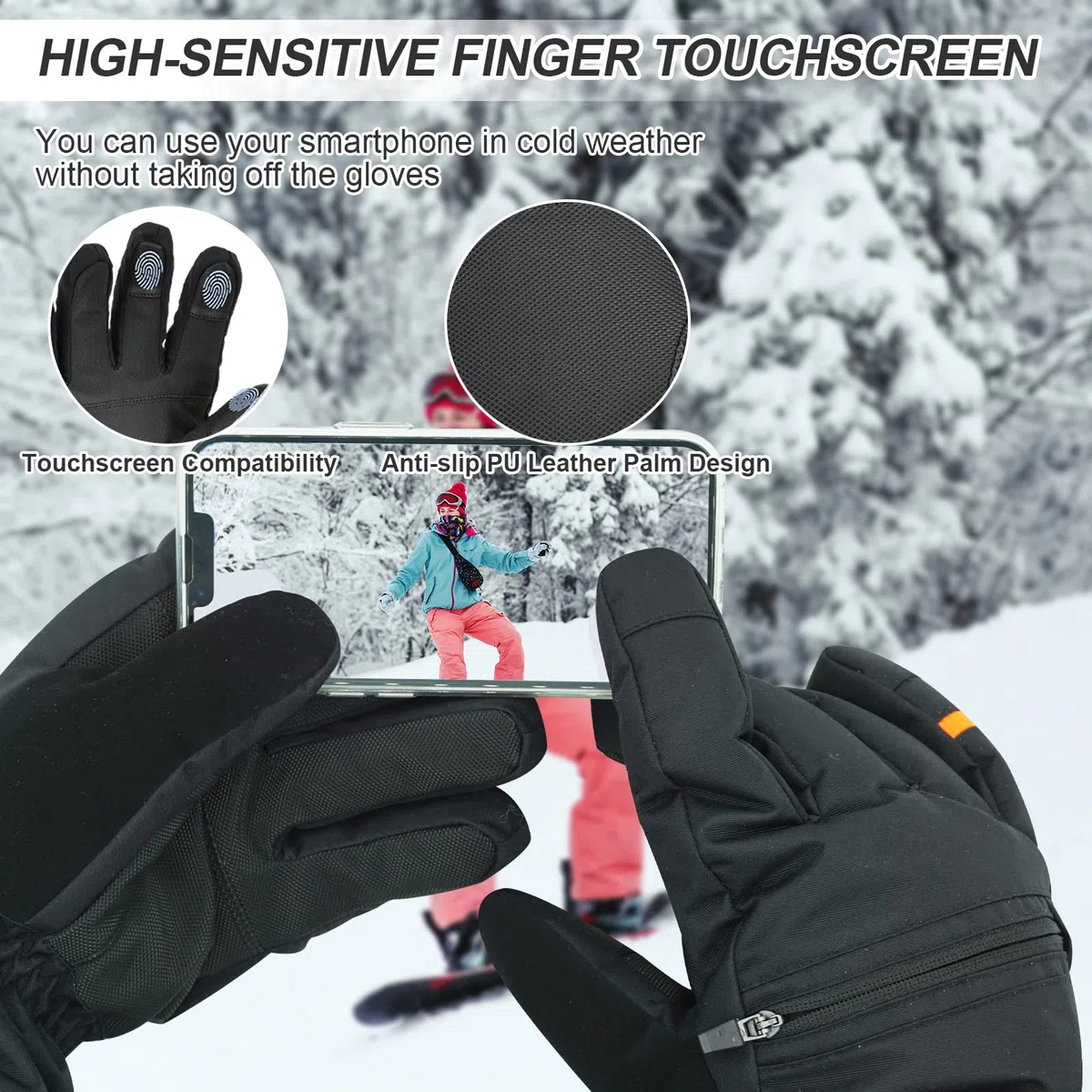 Vihir Guanti da Sci, Guanti da Snowboard Impermeabili Touchscreen 3M Thinsulate, Guanti Caldi da Ciclismo Invernali per Uomo Donna, Guanti Antiscivolo per Sci, Snowboard, Ciclismo, Arrampicata