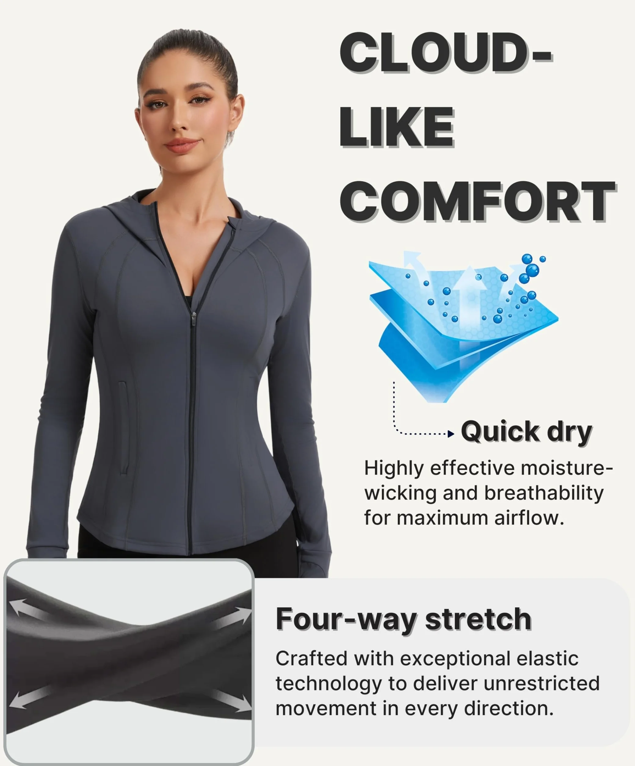 AMZSPORT Felpa Sportiva Donna con Zip Giacca Running per Palestra Fitness Running