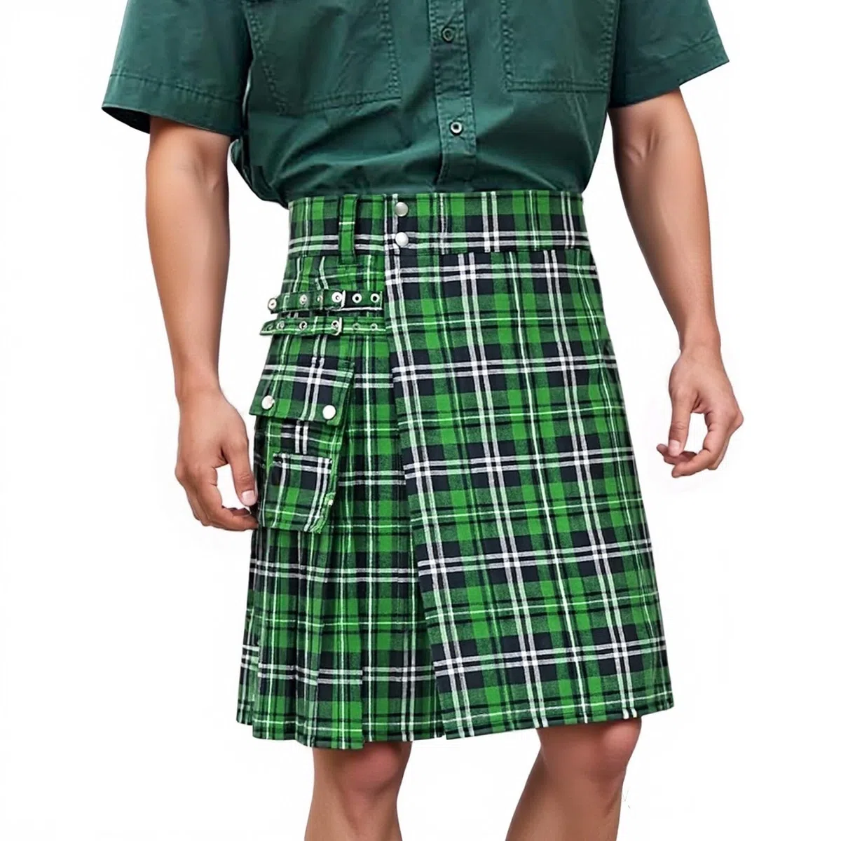 Kilt in Tartan per Uomo Kilt in Tartan con Cinghie e Ampie Tasche Cargo,Set da Scozzese per Uomo, Plaid,Minigonna, Scozia, San Patrizio, Costume,Carnevale, Festa in Maschera,Regalo per Coppia Casual