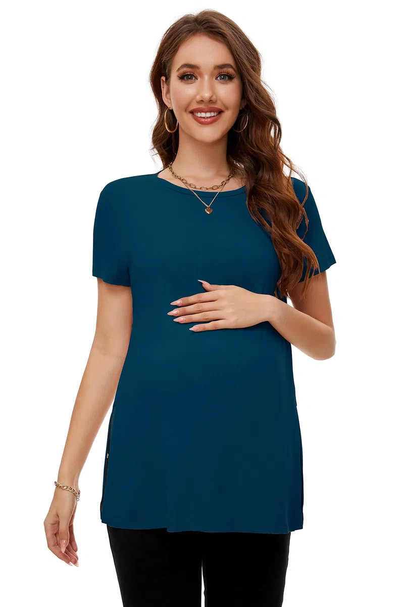 Smallshow Abbigliamento Premaman Donna Side Split Magliette e Top maternità,Teal,L