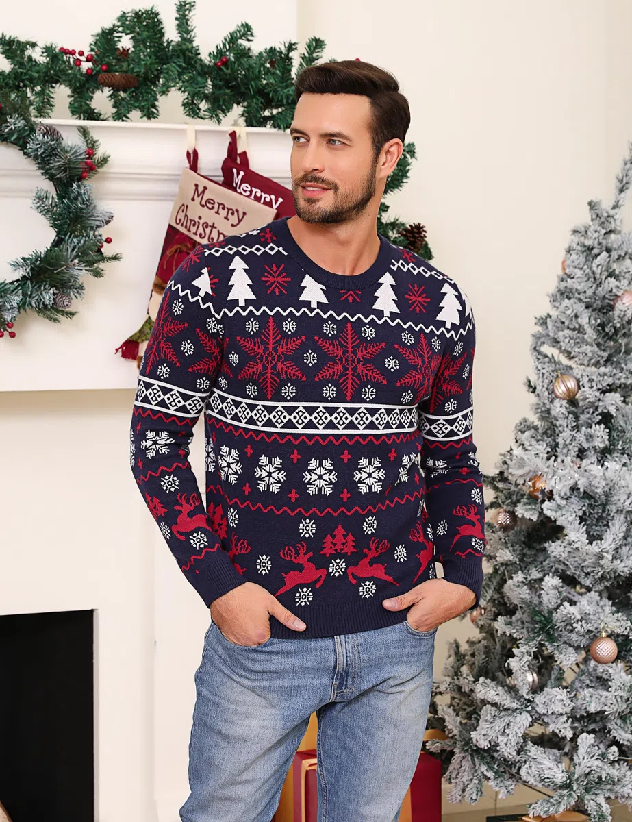 Aseniza Maglione di Natale Donna Uomo Coppia Famiglia Maglione Invernale Caldo Pullover Modello Manica Lunga Fiocco di Neve e Elk