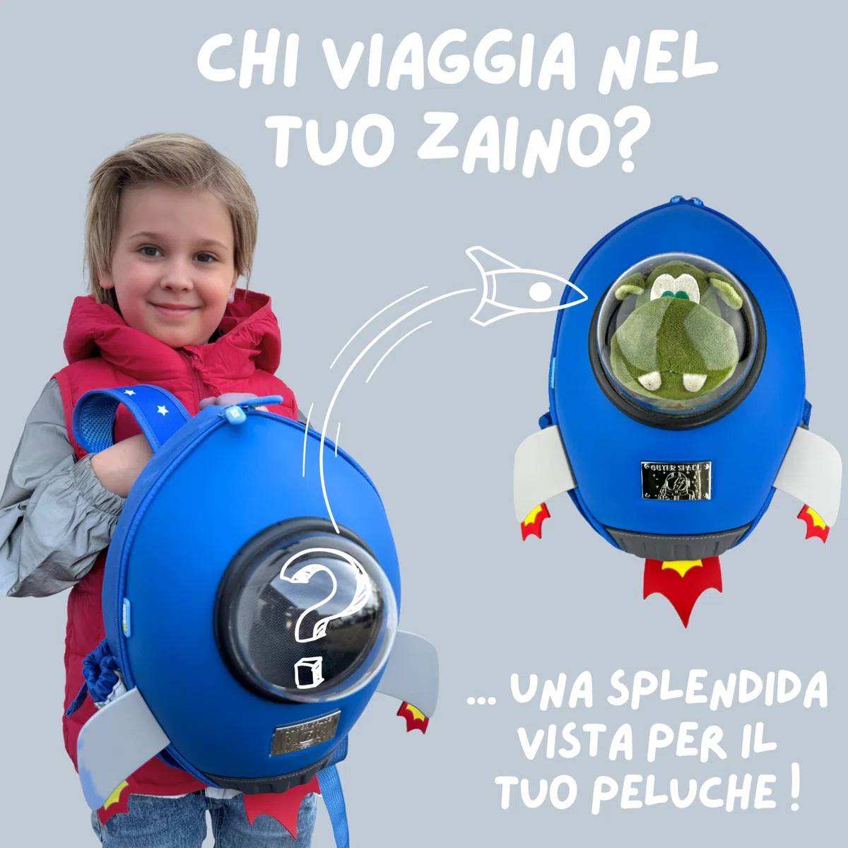 HECKBO Zaino per Bambini con Razzo o Unicorno con Oblò - Asilo Nido, Scuola e Tempo Libero - Borsa, Zaino da ginnastica, Zainetto per Bambini e Bambine