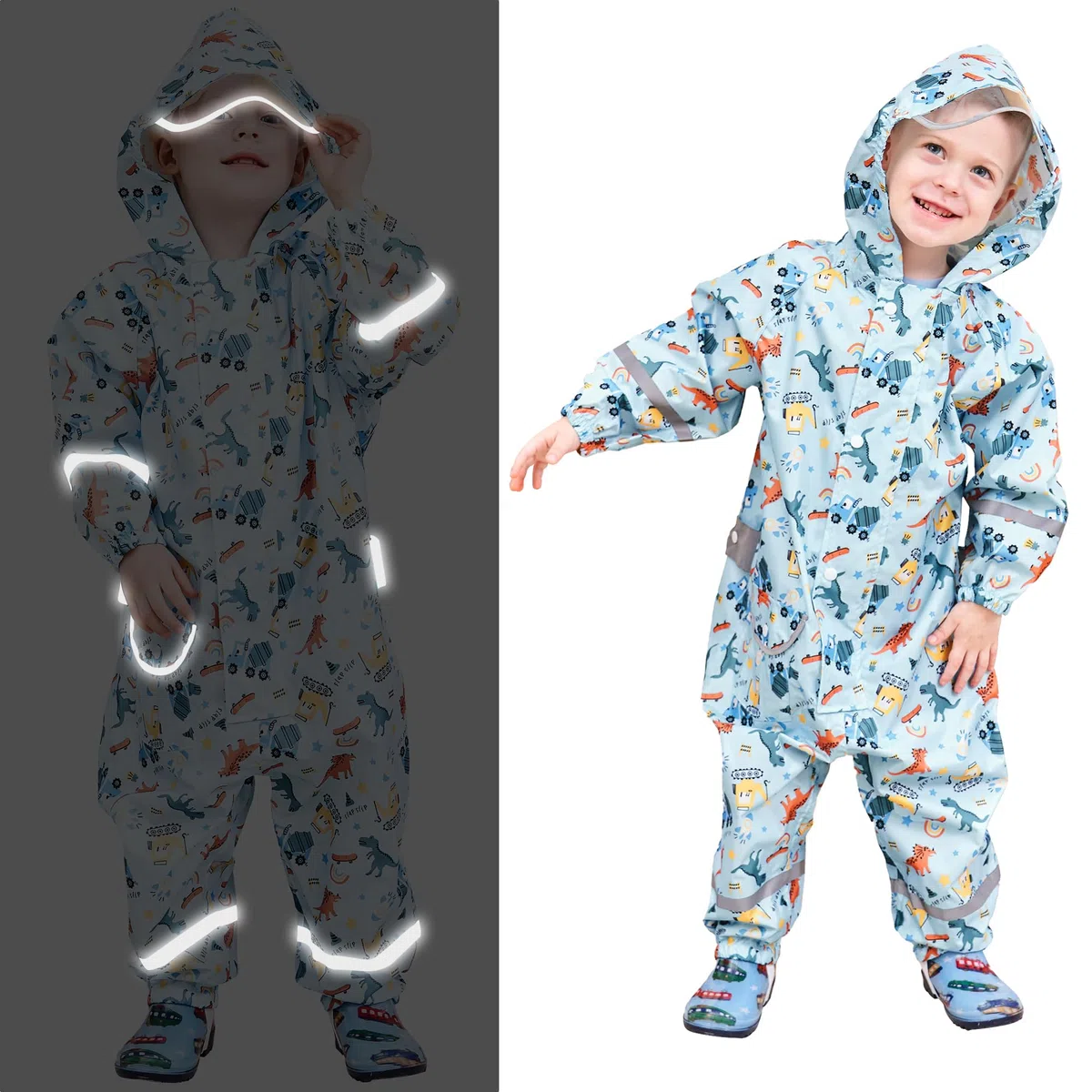 Tuta Impermeabile Bambino Tuta Antipioggia Completo Impermeabile Leggero Tutto in Uno Tuta Pioggia Portatile Giacca Impermeabile Ragazzi Bimbo 1-9 Anni