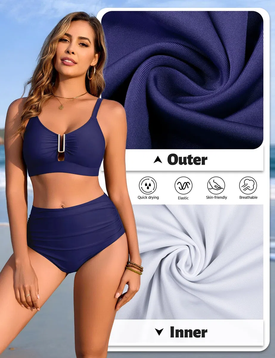 UMIPUBO Costume da Bagno Donna Due Pezzi Push Up U Vita Alta Bikini Set Imbottito Reggiseno Sexy Costumi da Mare Metallo Collo U Beachwear