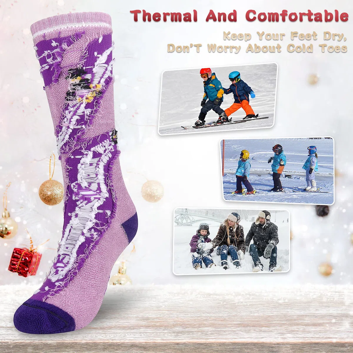 KOOOGEAR 2 paia di calzini da sci per bambini, taglia 38-3, calzini da sci divertenti alti al ginocchio per bambini termici caldi novità per pattinaggio sci snowboard