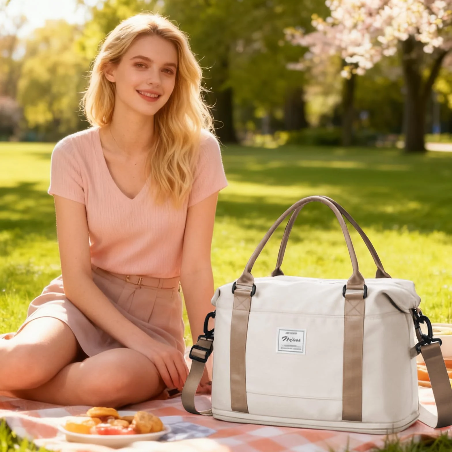 SEAFEW Borsone da Viaggio,Bagaglio a Mano 40x30x20 Ryanair Borsa da Viaggio con Scomparto per le Scarpe,Borsa da Cabina Ryanair Borsa Sportiva Borsone da Palestra da Weekend,D10-Marrone Beige