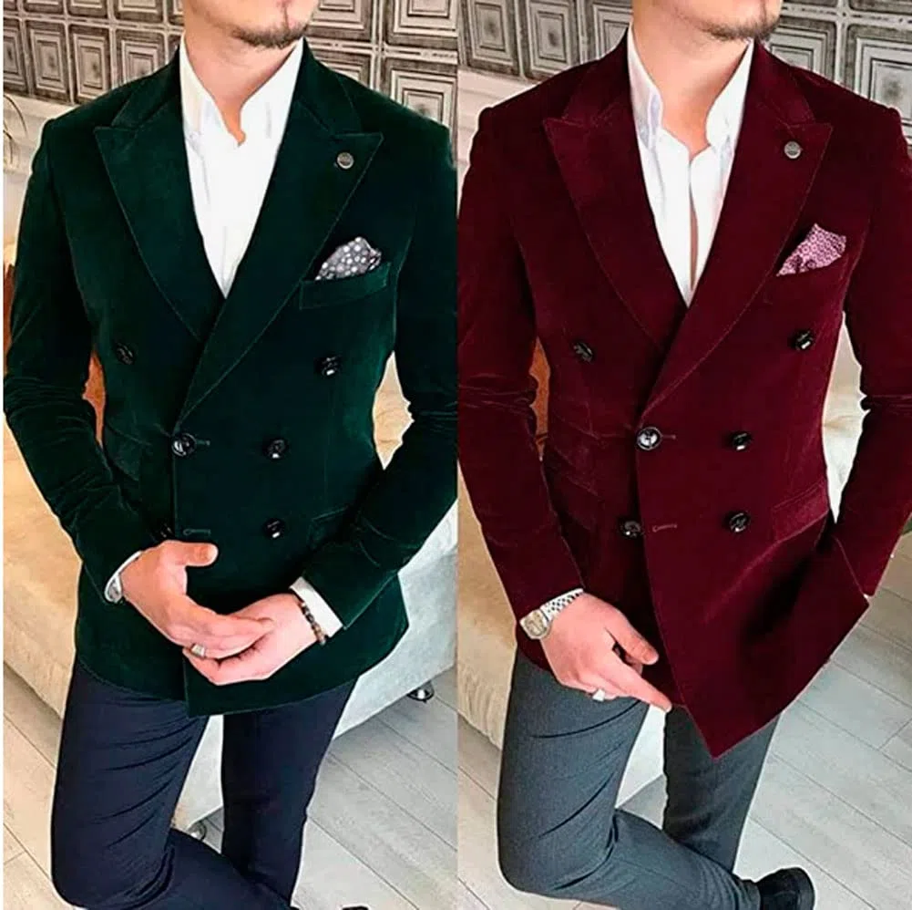 Giacca da uomo doppiopetto in velluto con risvolto tacca smoking giacca da festa di nozze abbigliamento casual