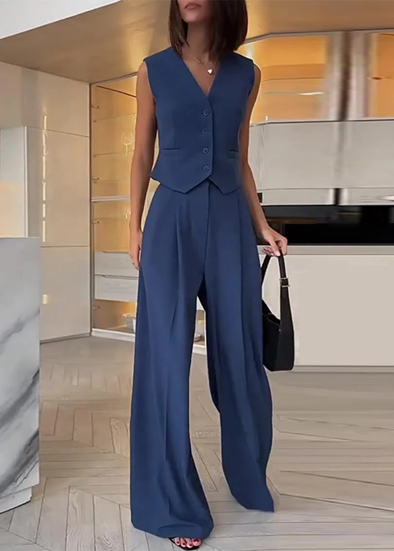 Tailleur Donna Eleganti Estivi 2 Pezzi Tailleur Pantalone Tuta Tute Complete Gilet con Bottone e Pantaloni A Vita Alta Casuale Chic Abbigliamento da Lavoro Tempo Libero Streetwear