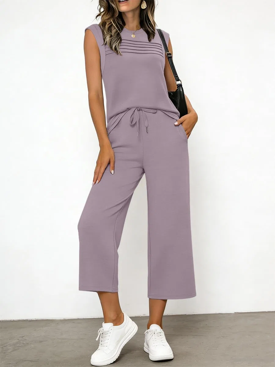 shownicer Completo Donna Pantaloni Tuta Estivo 2 Pezzi Set Senza Maniche Top E Pantaloni Curvy Completo Tute da Jogging Due Pezzi Completi Casual Outfit