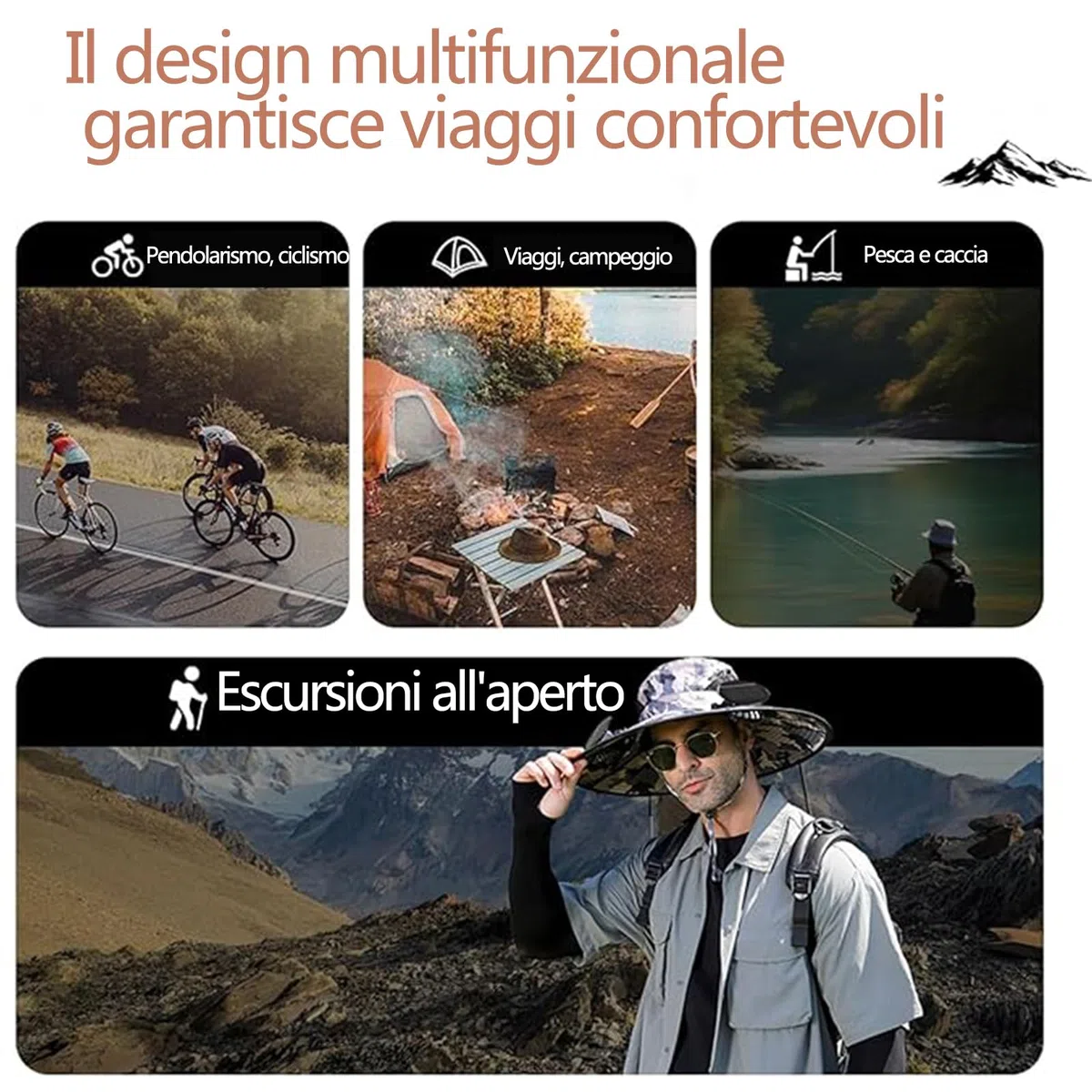 Cappello con Ventola a Energia Solare Largacappello Cappello per Unisex con Ricarica USB e 2 Ventole Solari per Pesca all'aperto Alpinismo