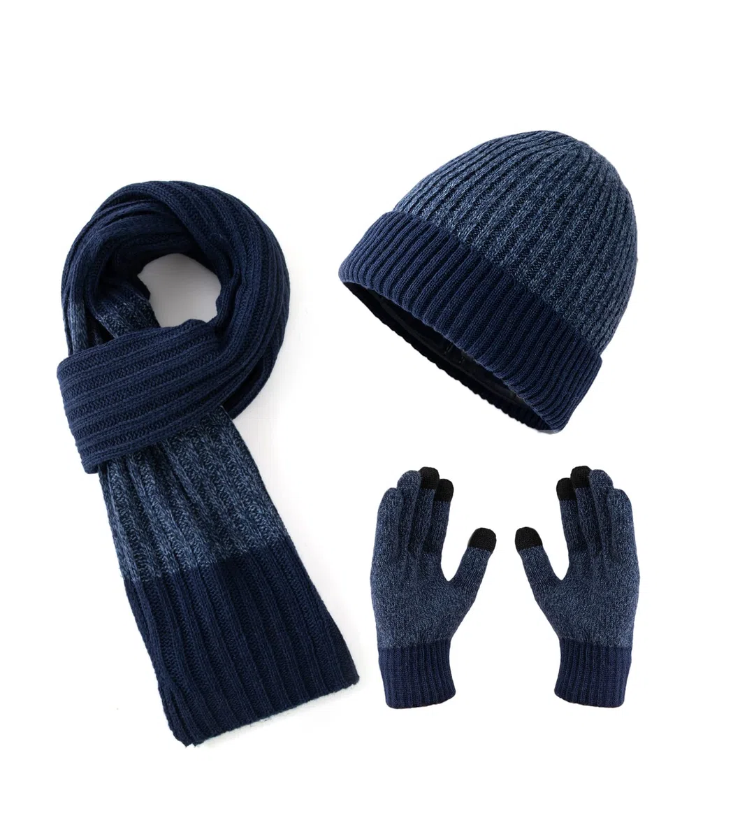 Lallier Inverno 3 Pezzi Cappello di Lana Sciarpa Guanti Touchscreen Set, Caldo Beanie Cappello Teschio Sciarpa Guanti Termici Set per Uomo
