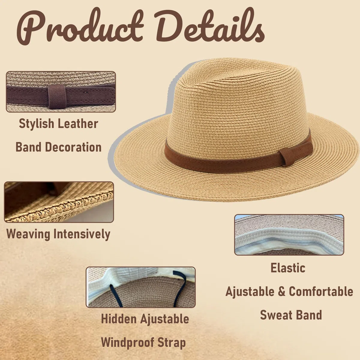 Cappello Panama Estivo, Cappello di Paglia Panama per Donna e Uomo Unisex, Cappello a Tesa Larga UPF 50 Pieghevole e Intrecciato Intensivo