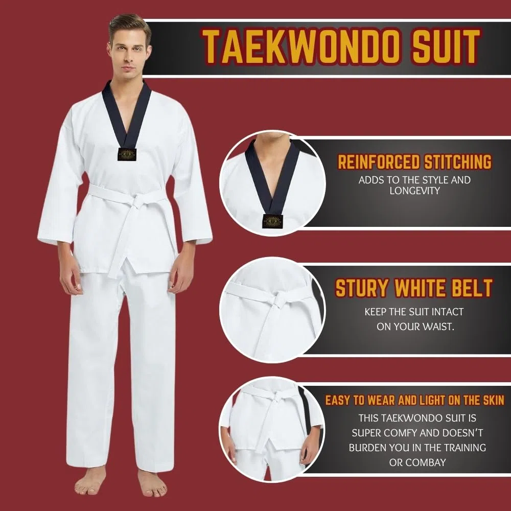 URBANSEE Tuta Kimono Taekwondo per Bambini/Adulti, Leggero per Uomini/Donne,Arti Marziali Uniforme per Studenti, Nera Colletto a V Tuta Karate, Judo, Taekwondo/Arti Marziali-Bianca-Taglie Disponibili