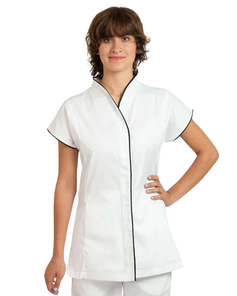 Casacca da Donna - Divisa per Estetiste - Centri Estetici - Parrucchieri - Manica Corta - Scollo a V - Bottoni a Scomparsa - Disponibile in più Colori