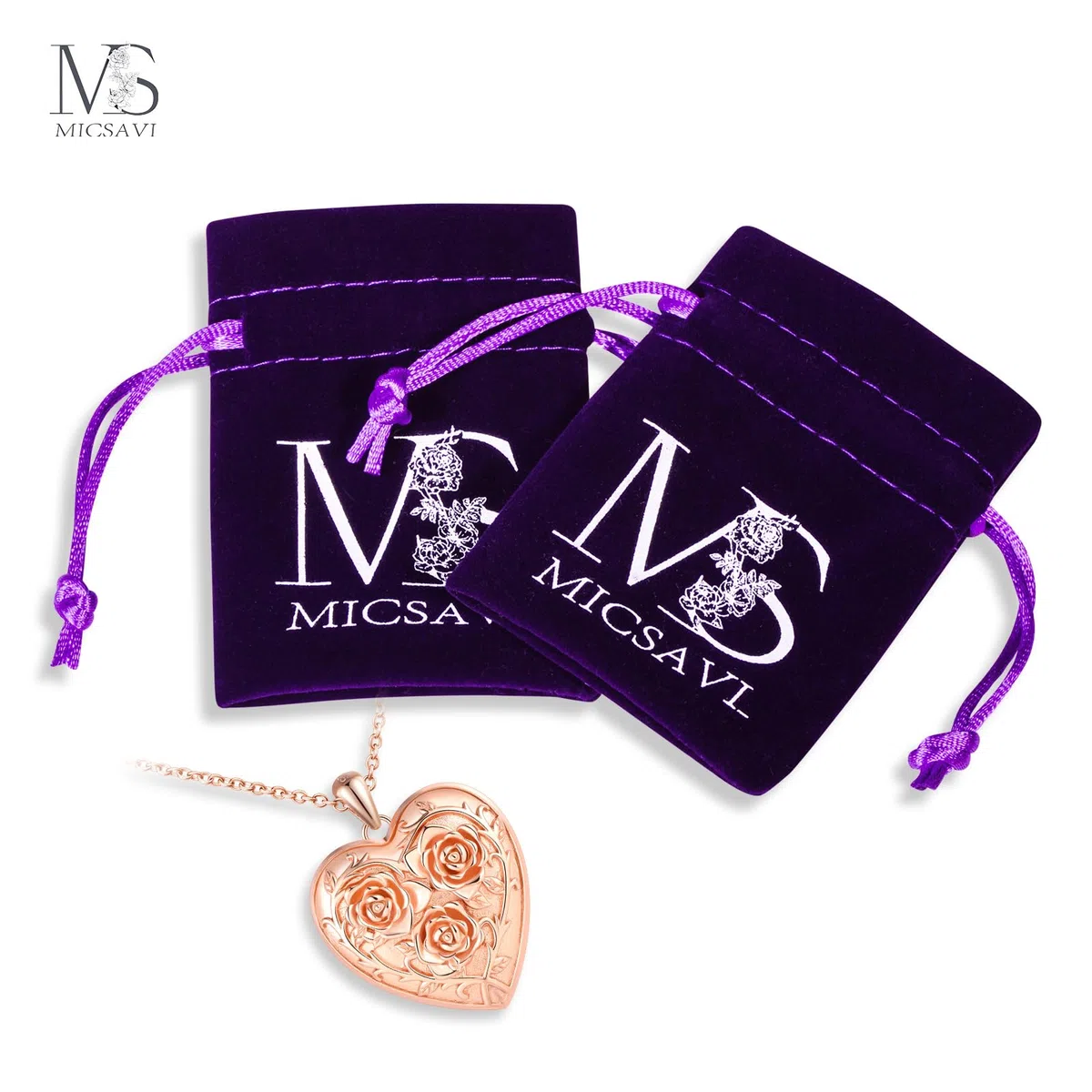 Collana Rose Foto Personalizzata Medaglione Cuore in Argento 925 per Donna Ragazza, Ciondolo Cuore con Tre Rose, Regalo Gioiello Portafoto per Fidanzata Madre Figlia
