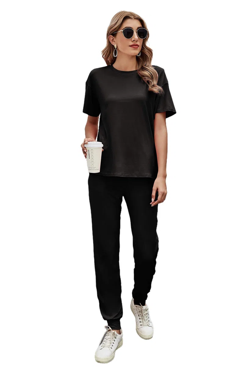 Completo Sportivo Donna Tute da Ginnastica da Donna Estiva Cotone 2 Pezzi Homewear Manica Corta T Shirt+ Pantaloni Tute Sportiva Casa Pigiama Set