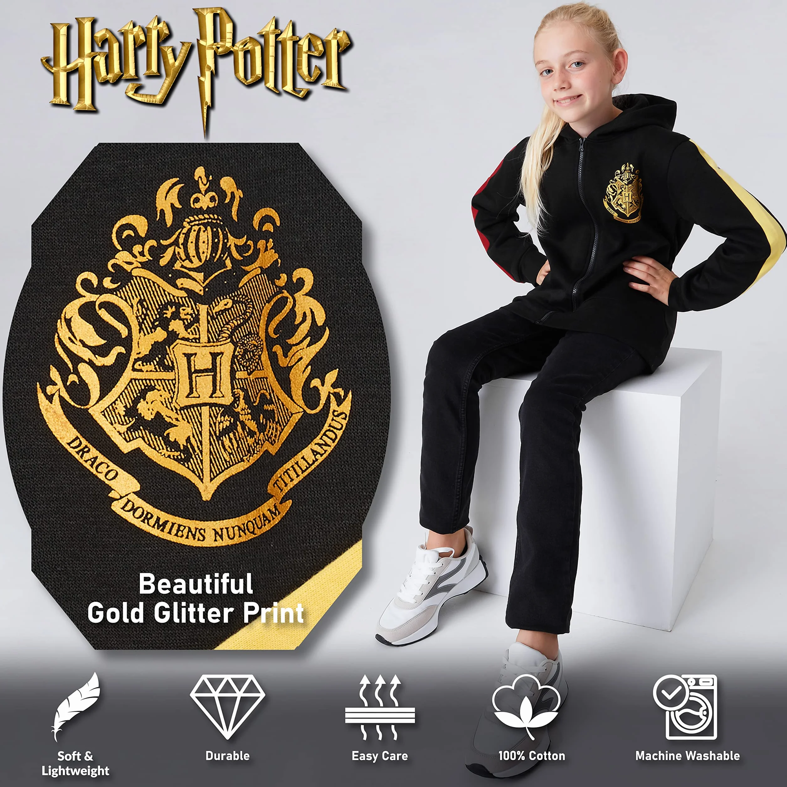 Harry Potter Felpa Cappuccio Bambina, Morbido Hogwarts Zip Felpe con Cappuccio