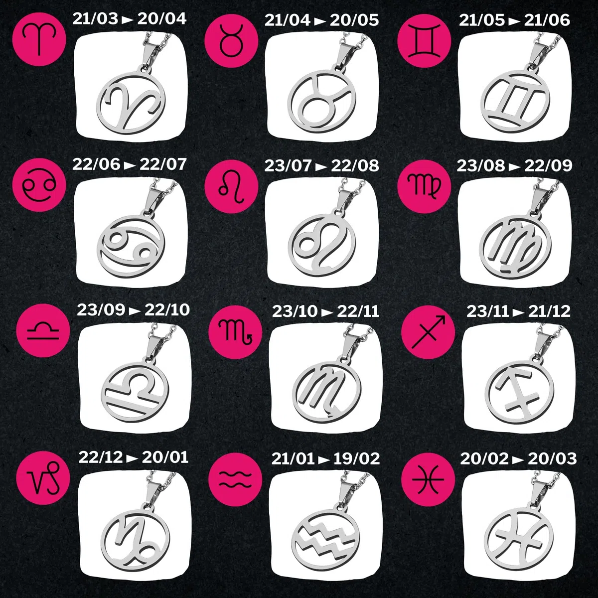 ZENSE - Collana zodiaco Acquario da uomo ZP0244, diametro 2 cm, con catena