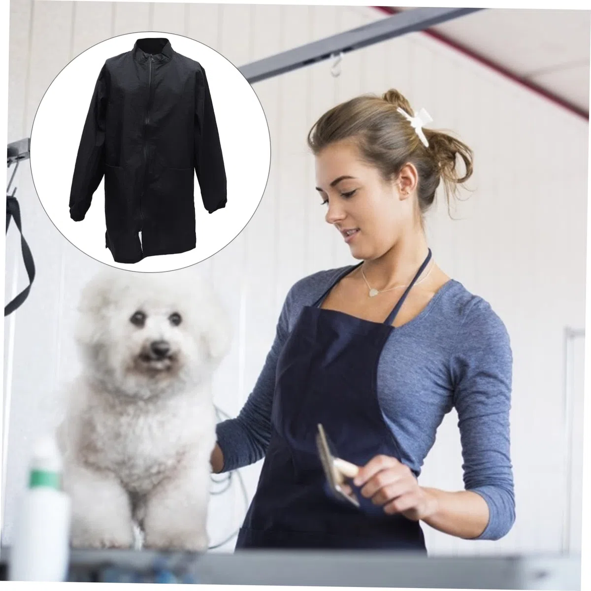 ibasenice Tuta da Lavoro in Nylon per Toelettatore Animali Domestici Nero, Pratica e Protettiva, per Uso Domestico e Salone