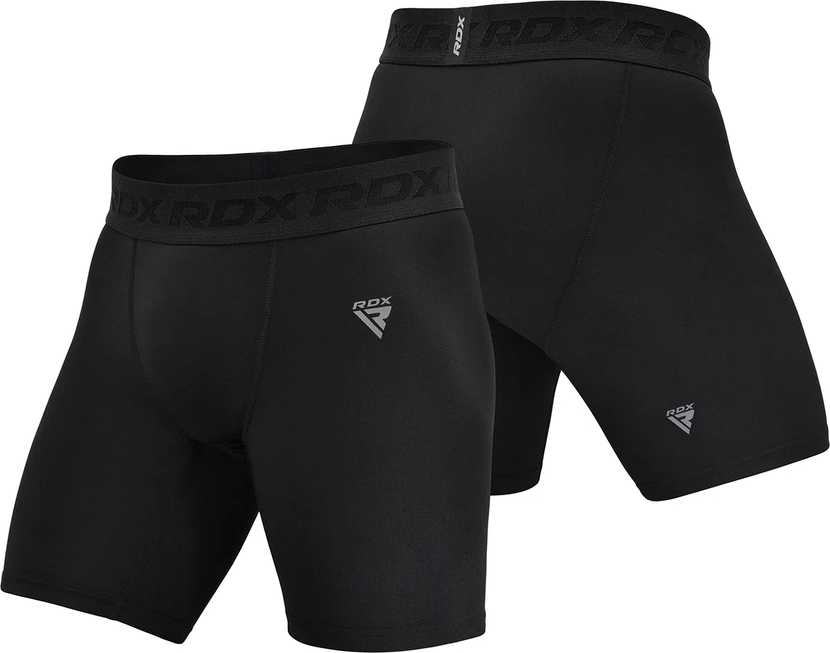 RDX Compressione Pantaloncini, Uomo MMA Boxe Termici Sudore Pugilato Shorts Palestra Muay Thai Kick Boxing, Base Layer Boxe Shorts per la Arti Marziali Grappling Fitness Sport Palestra Sportivi Nero