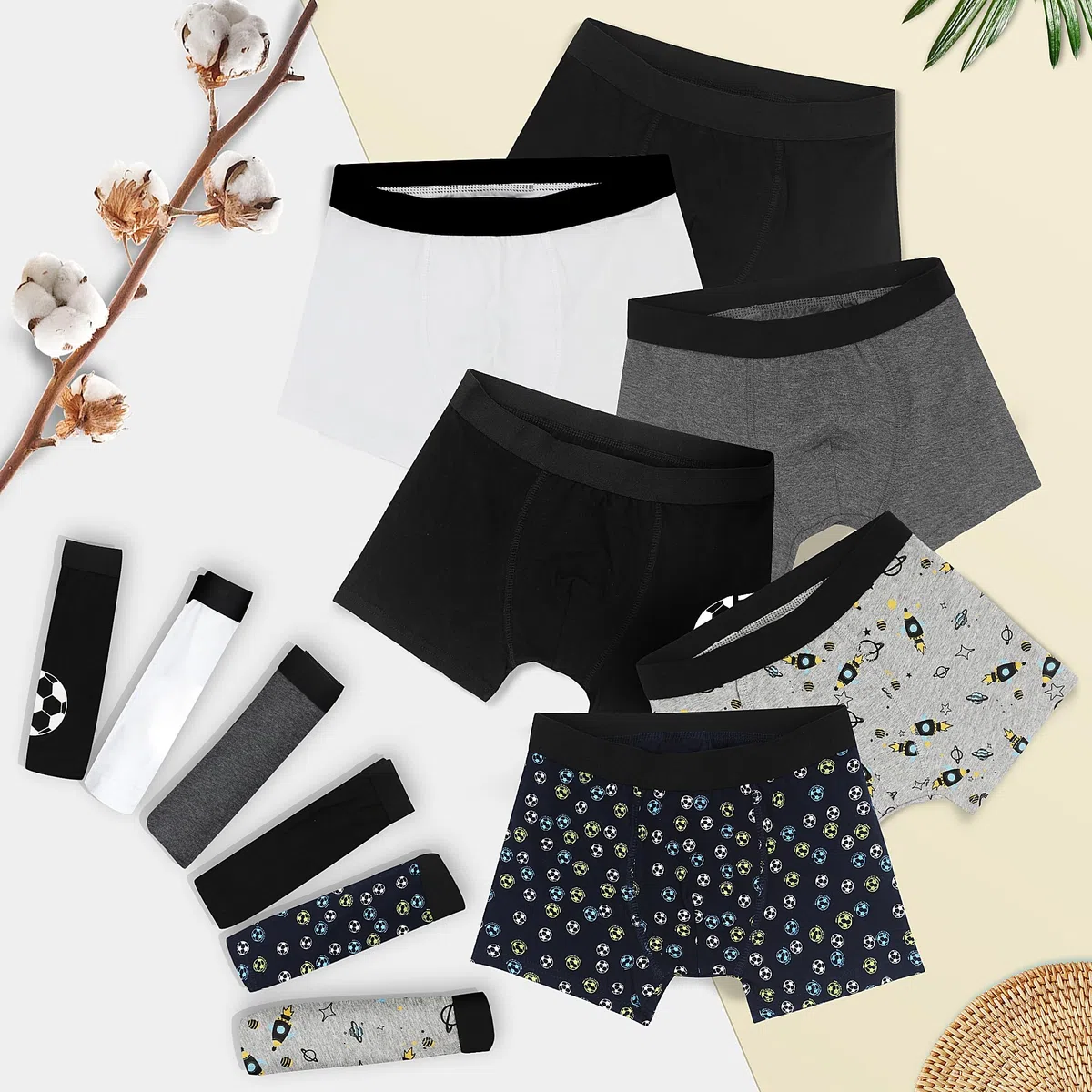 Boxer Bambino con Elastico in Vita, Boxer per Ragazzi (Confezione da 12) - Boxer da Bambino in Cotone Intimo Boxer in Cotone per Ragazzi 3-14 Anni Multicolore