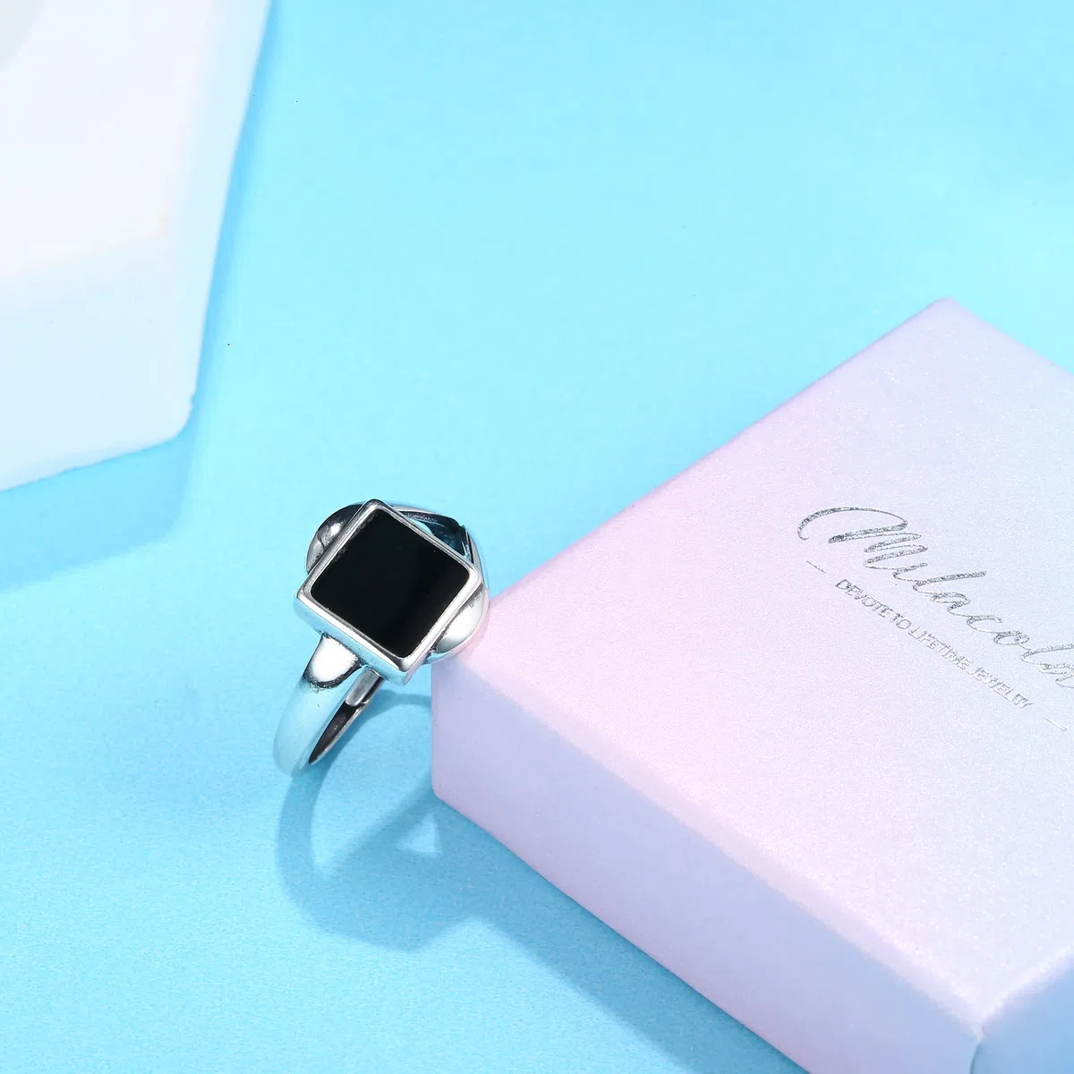 MILACOLATO Anello Argento 925 Regolabile per Donna Ragazze, Aperto Vintage Argento Nodo Celtico/Foglia CZ/Quadrato Smaltato Nero/Gioielli ad Anello a Dito Doppio Attorcigliato con Confezione Regalo