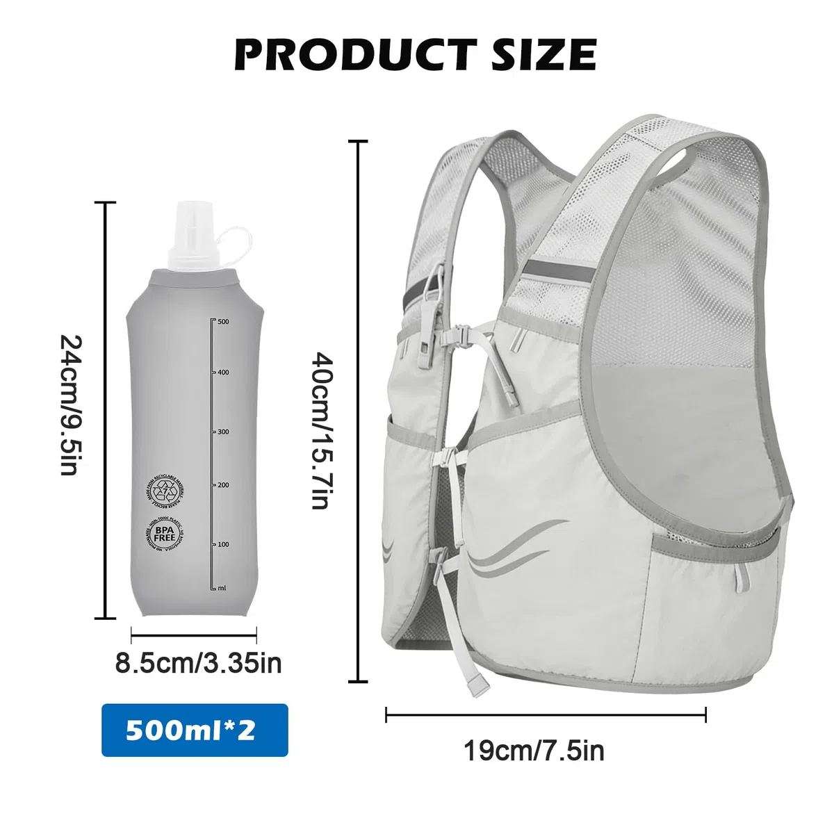 BORDEAG Gilet da corsa per uomo e donna, con 2 Soft Flasks da 500 ml, per corsa, ciclismo, sentieri, maratone, jogging