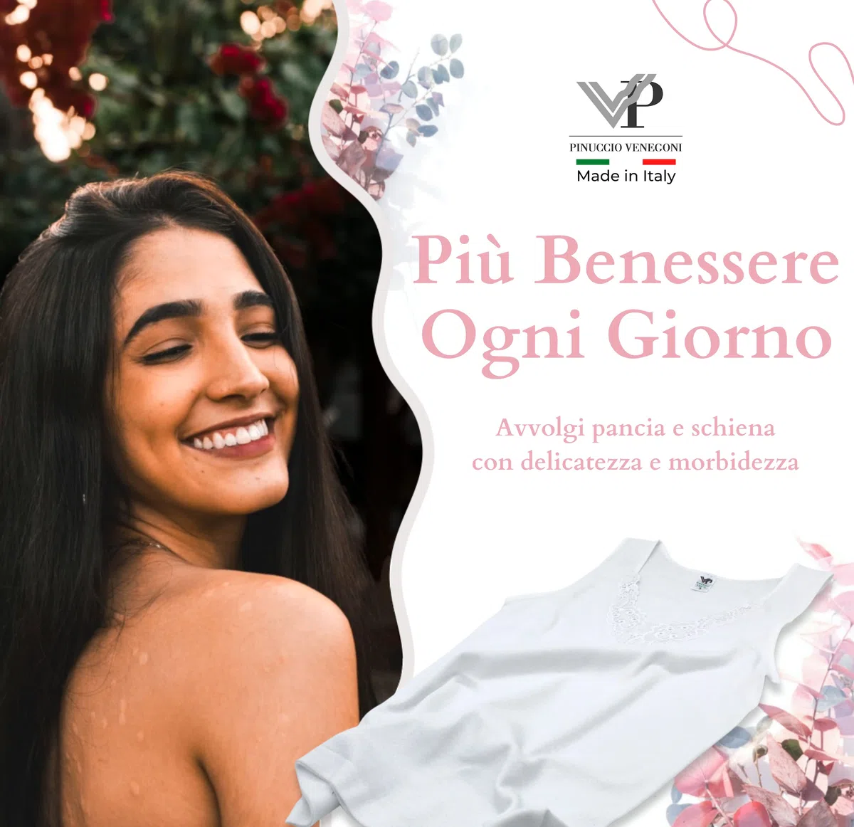 VP PINUCCIO VENEGONI Set 3 Canottiere Donna Spalla Larga in 100% Cotone Pettinato | Intimo Termico Made in Italy, Dettaglio Pizzo