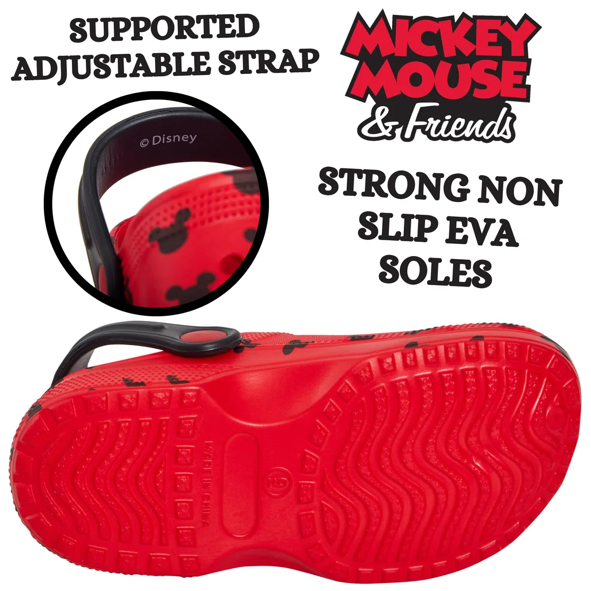 Disney Zoccoli Mickey Mouse Minnie Mouse con Charms, Sandali per Bambini, Sliders Estivi con Cinturino alla Caviglia, Scarpe da Spiaggia