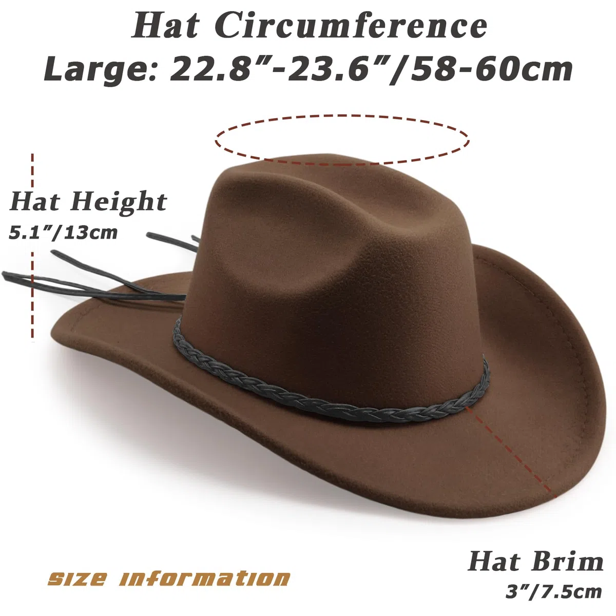 DRESHOW Cappello da Cowboy Donna Classico Cappello Western Retro a Tesa Larga con Fibbia e Cintura Cappelli Fedora in Feltro Arrotolati Unisex