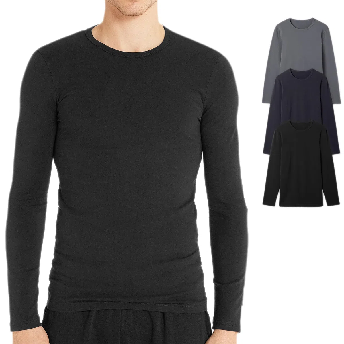 Magliette da Uomo 100% Cotone Caldo Felpato Pacco da 3 Pezzi T-Shirt Uomo Maniche Lunghe Magliette e Canottiere Intime Made in Italy