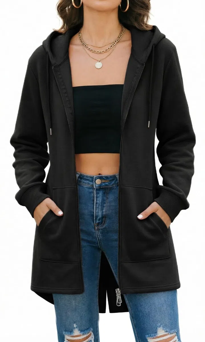 Tuopuda Donna Felpe con Cappuccio Giacca Elegante Scollo a V Top Manica Lunga Cardigan Felpe con Zip 2 Tasche Autunno Invernali Sweatshirt Cappotto Eleganti Pullover Hoodie Jumper