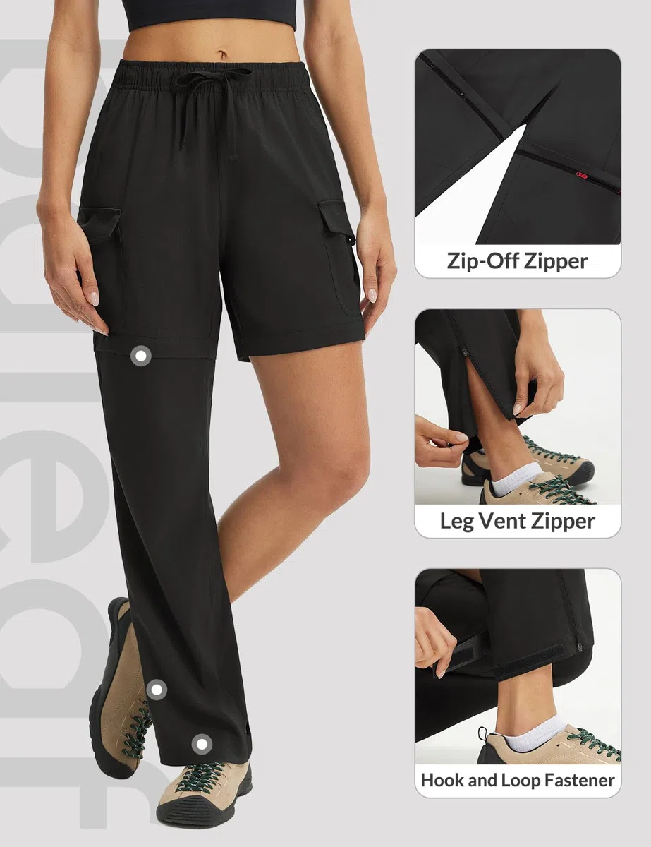 baleaf Pantaloni da trekking da donna con cerniera, convertibili, leggeri, ad asciugatura rapida, per attività all'aperto, con tasche